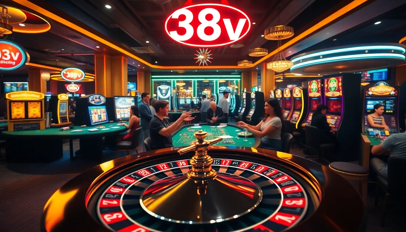 38v brings excitement to players at a lively casino table with cards and chips.